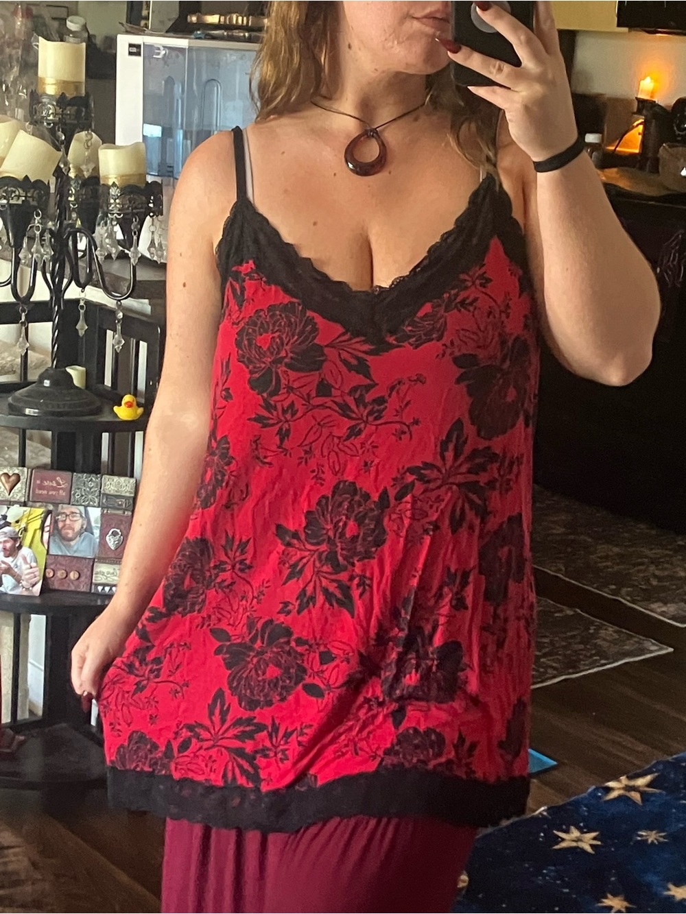Lane Bryant Red Floral Lace-Trim Chemise
